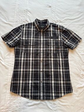 Harley-Davidson Black and White Plaid Short Sleeve Button-Up